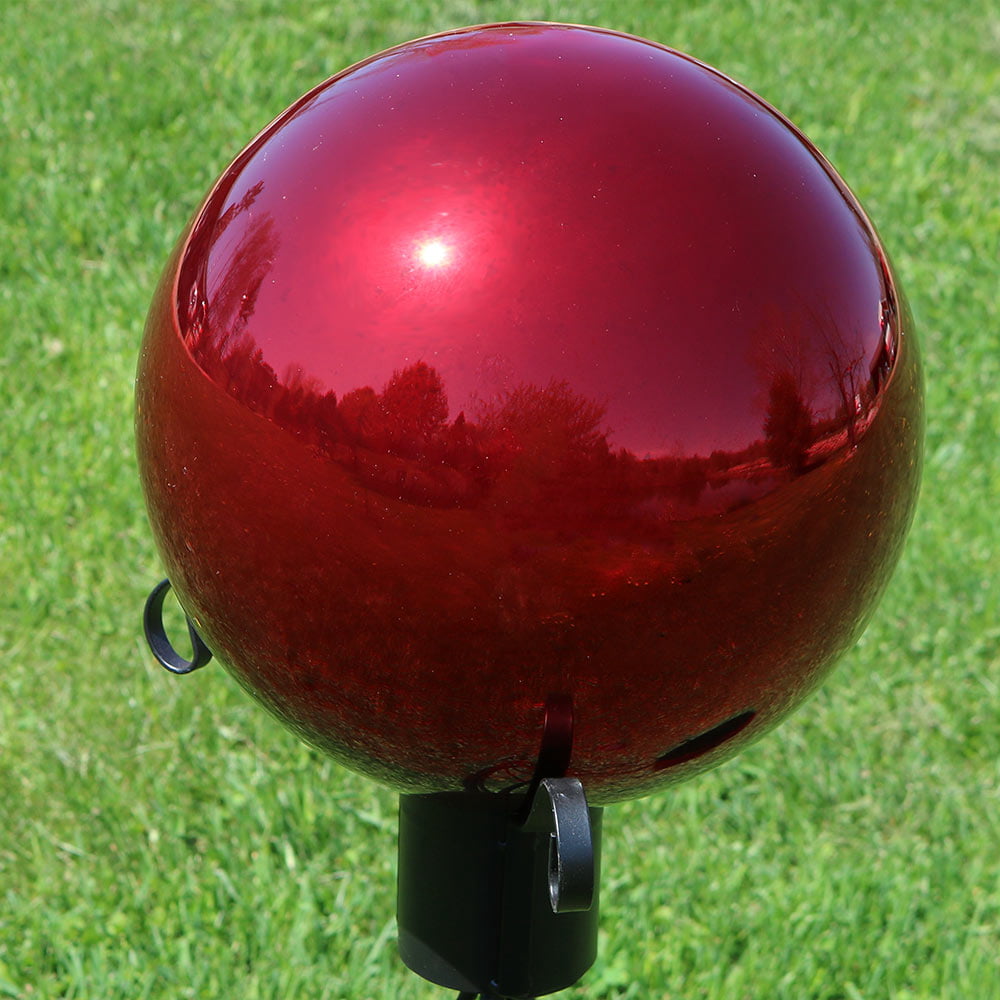 Sunnydaze Gazing Globe Glass Mirror Ball, 10 inch , Stainless Steel Red 10 Stainless Steel Gazing Ball