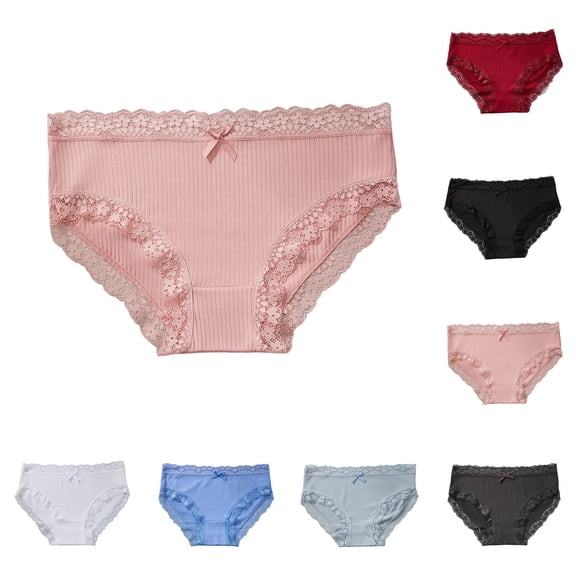 Swuxness Women's Cheeky Briefs Panties Seamless Mid Waist Stylish Lace Ribbed Breathable