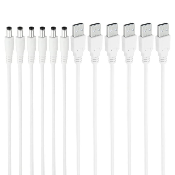 Unique Bargains USB 2.0 A Type to DC 5.5x2.5mm Barrel Jack Power Cable, 6pcs Wire Adapter Connector Cord, White