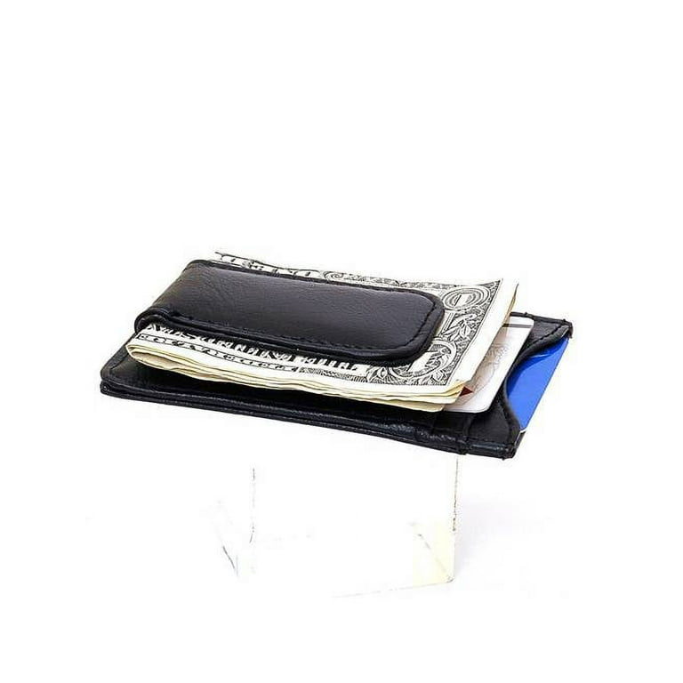 Slim Black Alligator Front Pocket Money Clip Card Holder Pouch