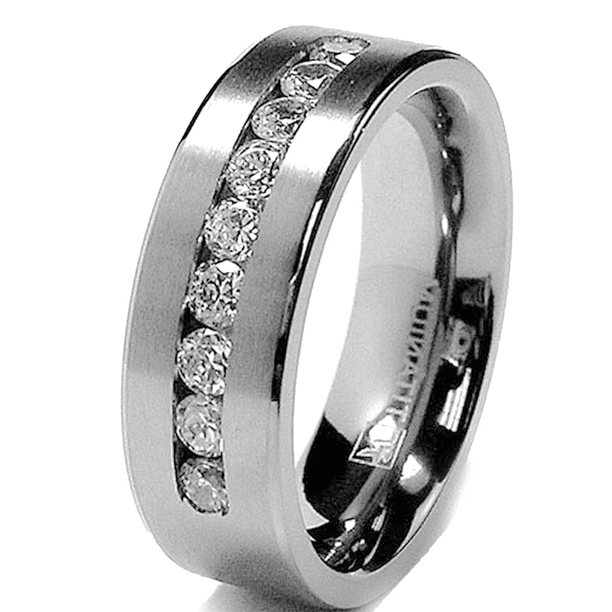8 MM Men s Titanium ring wedding band with 9 large Channel Set