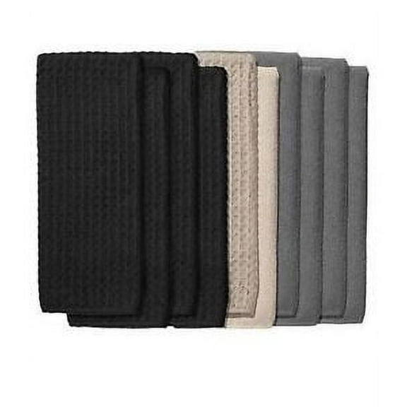 Town & Country Living Kitchen Towels Microfiber 16x28" Black/Grey/Ivory- 10 Pack