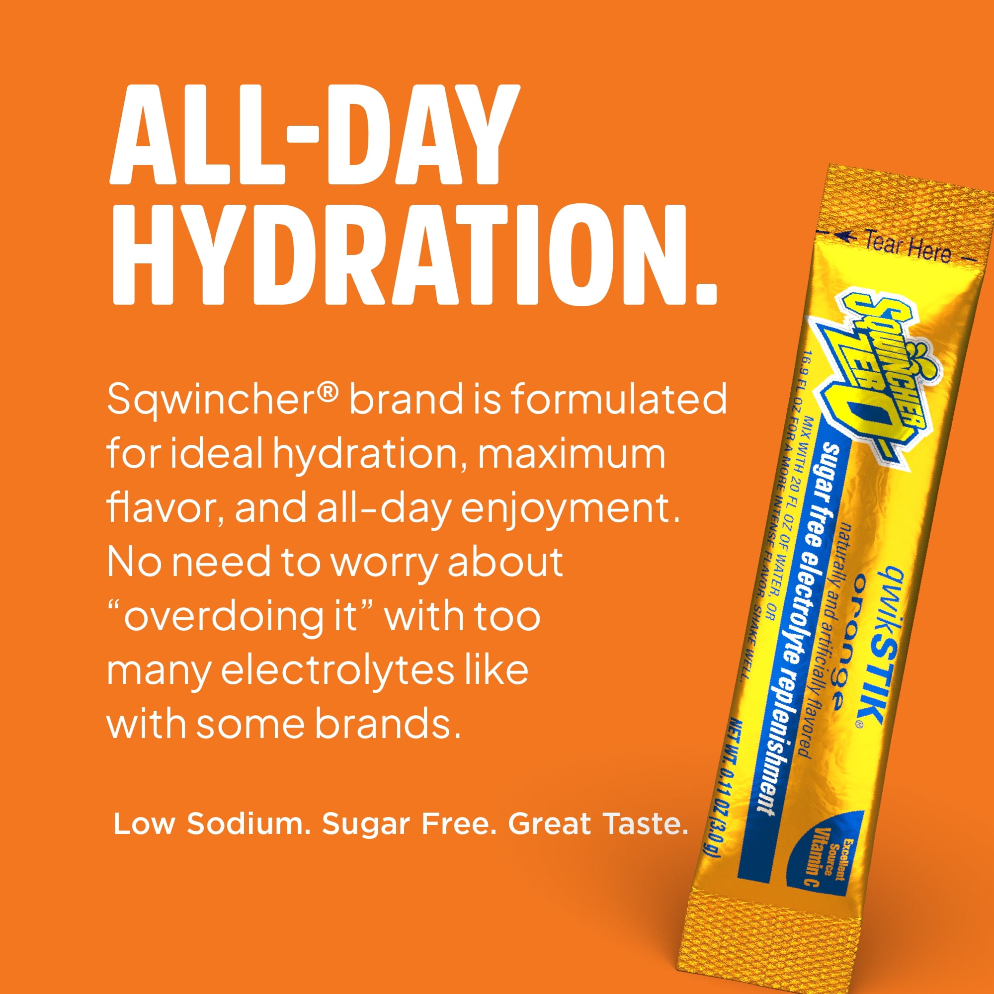 Sqwincher Zero Qwik Stik Orange Sugar Free Electrolyte Beverage Mix - 0.11 oz