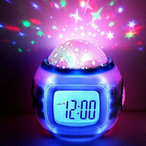 Starry Projector Lamp,Battery-Powered Alarm Clock,Projection Light,Digital Alarm Clock with Calendar,Thermometer,Night Light