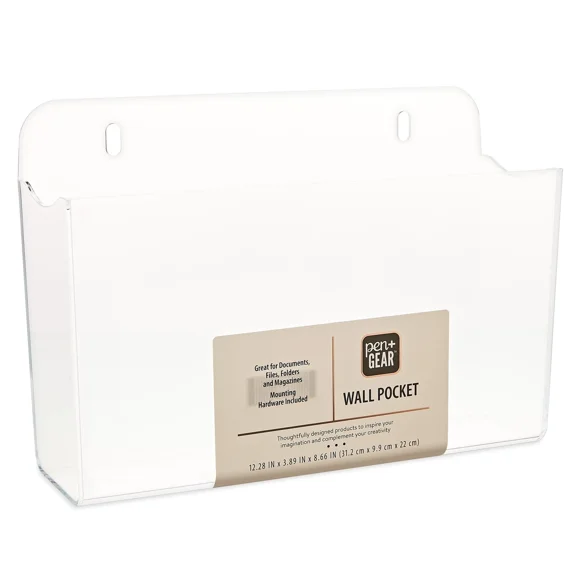 Acrylic Wall Pocket, 12.28"X3.89"X8.66", Clear, File Organizers, Wall Mount