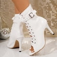 thumbnail image 3 of Ankle Boots for Women Open Toe Summer Dressy Lace up Buckle Ankle Strap Stiletto Heels Wedding Party Heeled Booties White Size 8, 3 of 8
