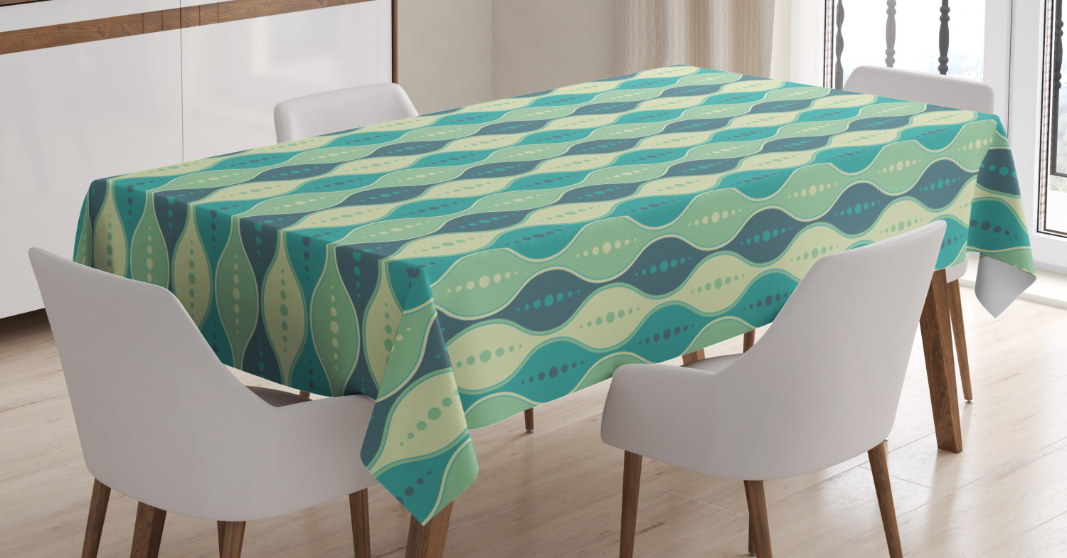Geometric Tablecloth, Retro Pattern Dotted Design Oval Abstract Shapes