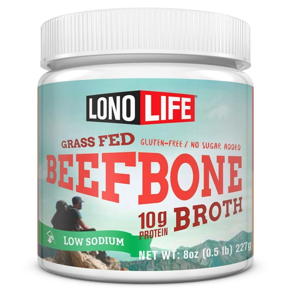 LonoLife Low-Sodium Grass-Fed Beef Bone Broth Powder with 10g Protein, 8 oz Bulk Tubs