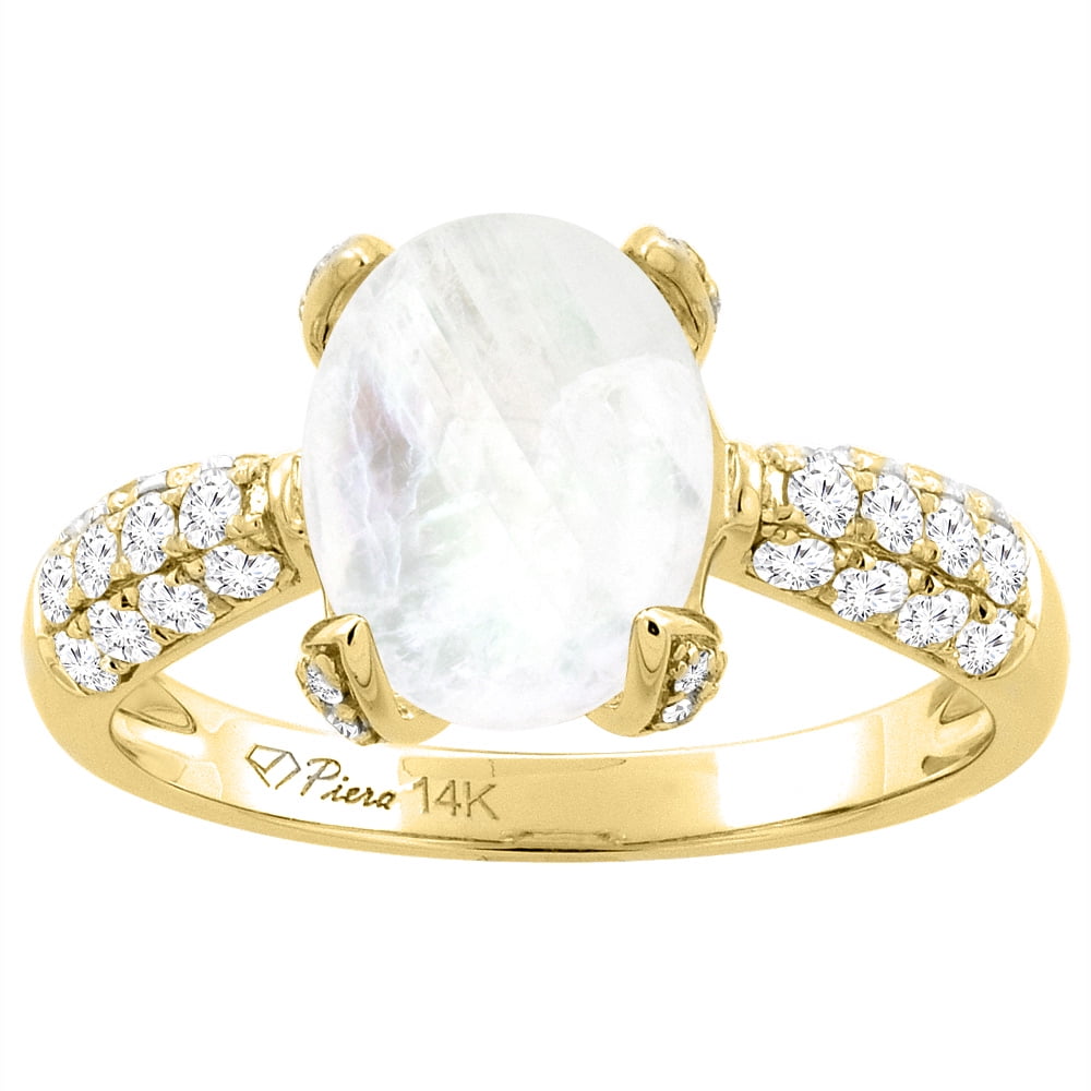 14K Yellow Gold Natural Rainbow Moonstone Engagement Ring Oval 18x13 mm & Diamond Accents, size 5 by Gabriella Gold