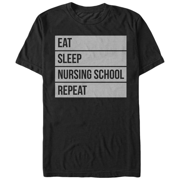 Women's CHIN UP Eat Sleep Nursing School Repeat Boyfriend Graphic Tee Black Small