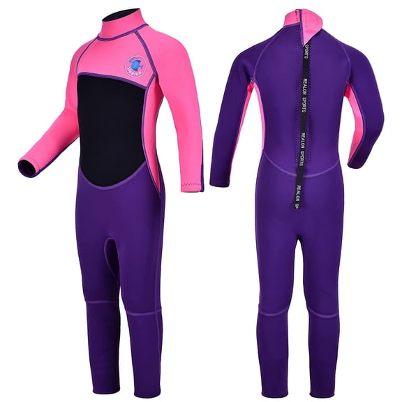 REALON Kids Wetsuit for Girls Boys Toddler Neoprene Children/Youth Full Wet Suits 2.5mm Long Sleeve Thermal Swimsuits in Cold Water Back Zip for Diving Surfing Swimming
