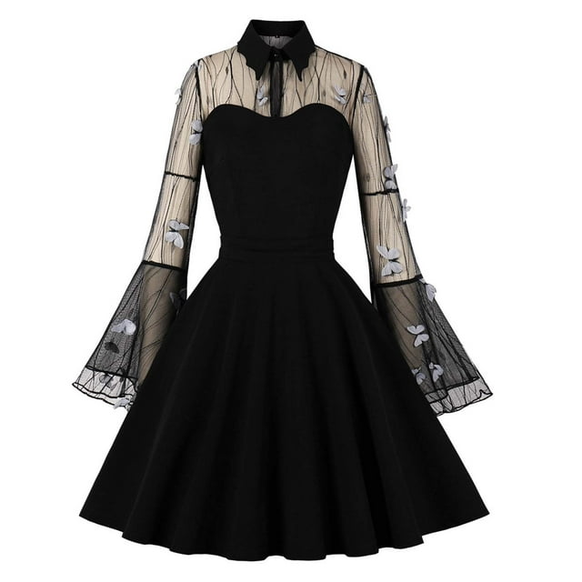 TopLLC Costume d'Halloween pour Femmes Robe Vintage Brodée en Gaze Manches Trompette Patchwork Robe Gothique Renaissance Robe Steampunk Médiévale