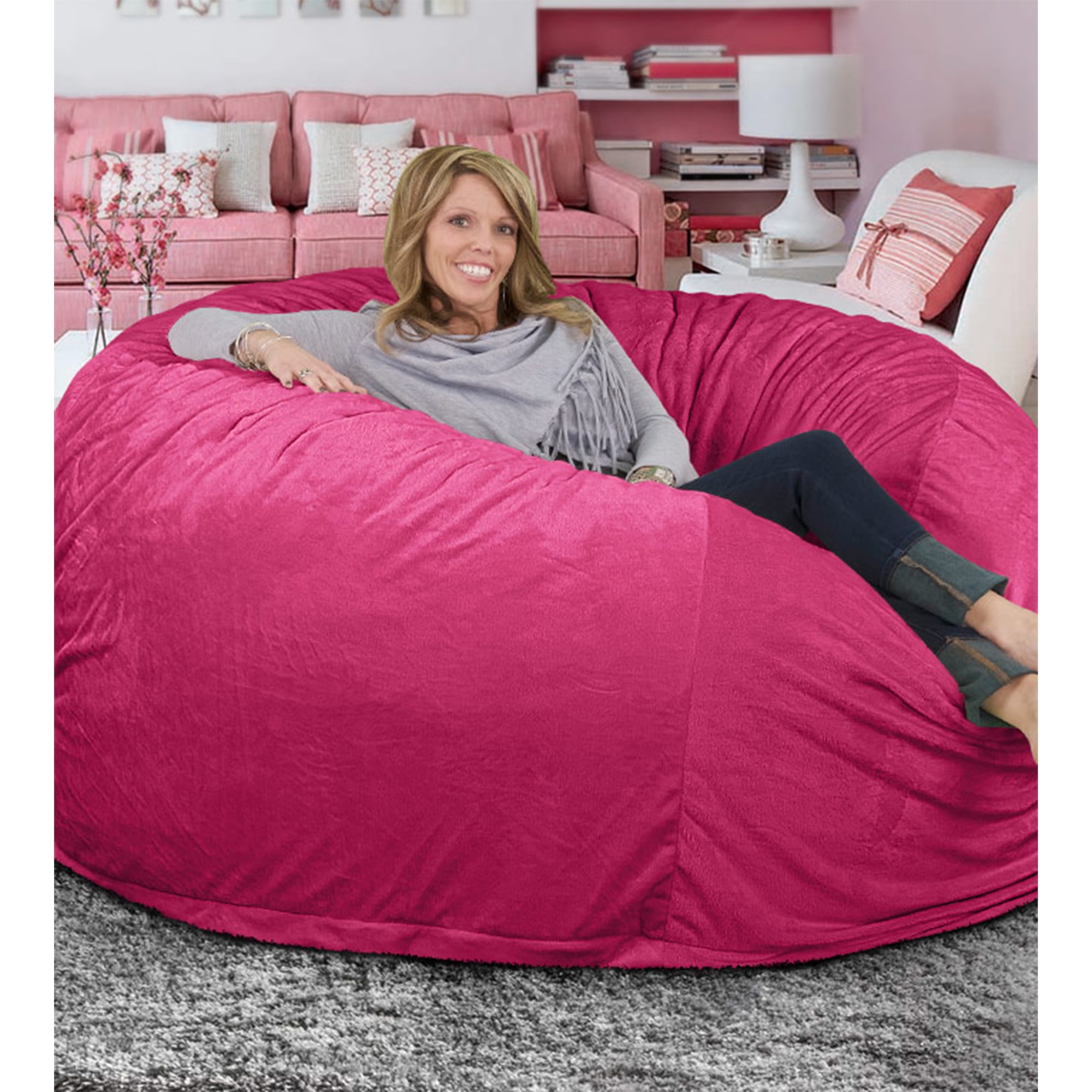 Ultimate Sack 6000 6 Foot Pre Filled Fur Bean Bag with Footstool Pink Walmart