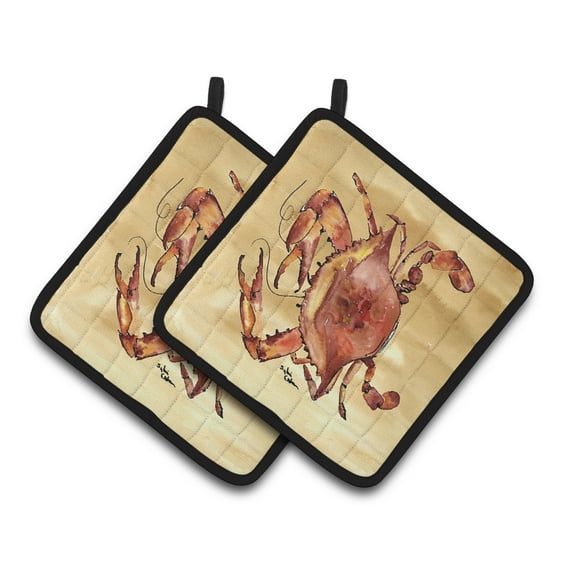 Cooked Crab Sandy Beach Pair of Pot Holders
