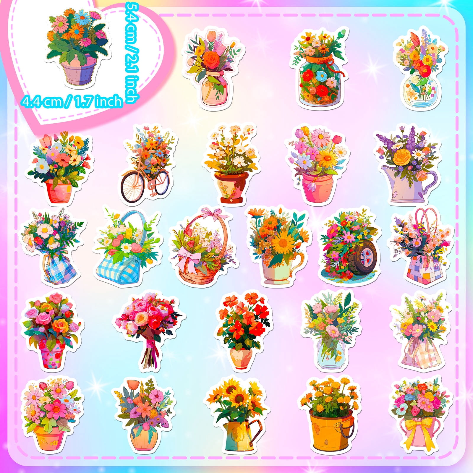 50-Pack Handheld Flower Stickers - Romantic Floral Doodle Designs, Cute Fresh Style, Ideal for DIY Projects and Cross-Border Trends