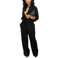 thumbnail image 3 of Mono SxClub elegante negro con cuello en V y manga larga para mujer, 3 of 8