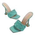 thumbnail image 3 of YDN Women Classic Square Open Toe Slide Mules Kitten High Heel Slip On Sandals Backless Daily Dress Shoes Size 14 Turquoise, 3 of 4