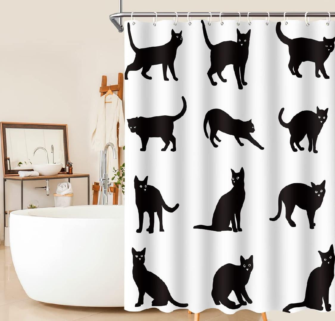 Funny Cat Shower Curtain Cute Kitten Bathroom Curtain White Background
