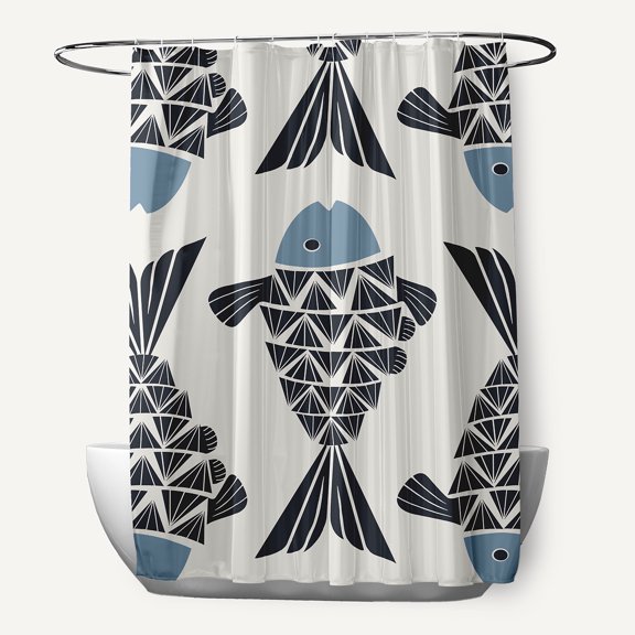 Simply Daisy Big Fish Dusty Smoke 70" w x 73" h Polyester Shower Curtain, Dusty Smoke