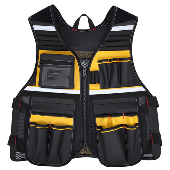 High-Visibility Work Vest with Multiple Pockets, Durable Oxford Tool Vest for Construction, Electrician, Maintenance, Landscaping, Utility Work, Safety Gear
