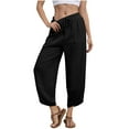 thumbnail image 2 of hoksml Womens Pants Beach Pants Solid Color Baggy Wide-Leg Pants Casual Elastic-Waistband Drawstring Tie Lightweight Pocket Pants Nine-Quarter Pants, 2 of 9