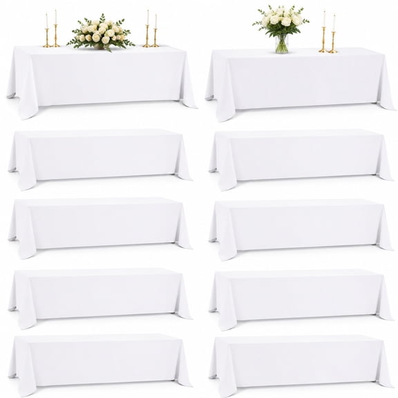 10 Pcs White Disposable Rectangular Tablecloths, Elegant Table Covers for 54 * 108 inch Feet Tables, Waterproof Party Tablecloths for Wedding, Banquet, Dining Events, Gatherings and Holiday Decor
