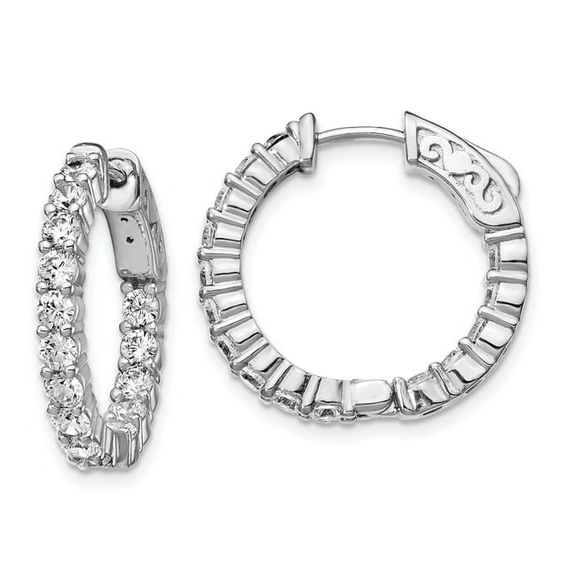 925 Sterling Silver 2.5mm Cubic Zirconia Cz Round Hinged Hoop Earrings In/out
