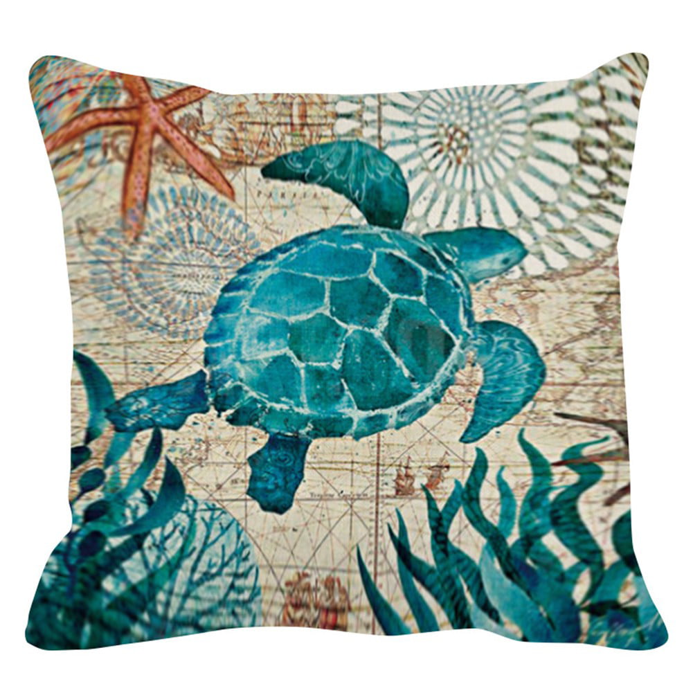 Marine Sea Ocean Animal Sofa Waist Pillow Case Linen Cushion Cover Home Decor 