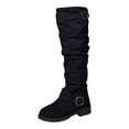 thumbnail image 6 of Rokment Slouchy Boots for Women Knee High Wide Calf Fashion Buckles Suede Chunky Block Low Heel Casual over The Knee Long Tall Dress Boots Ladies Black Size 6, 6 of 7