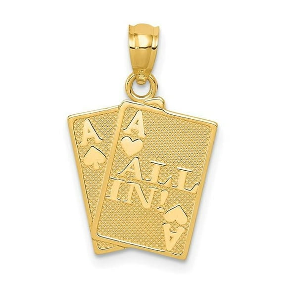 Finest Gold 14K Yellow Gold Ace of Hearts & Ace of Spades All in Cards Pendant