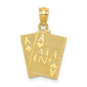 Finest Gold 14K Yellow Gold Ace of Hearts & Ace of Spades All in Cards Pendant