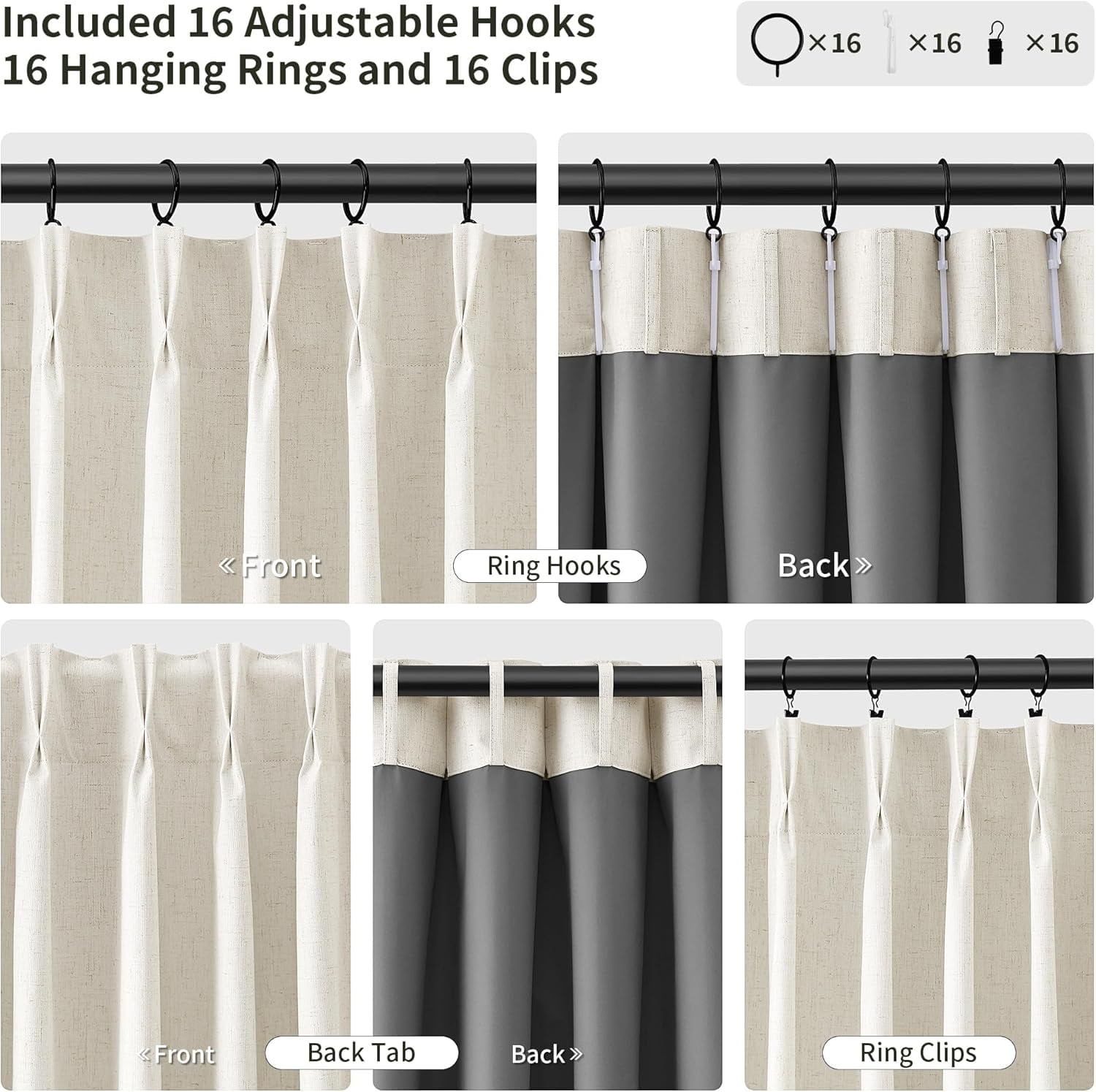100% Blackout Linen Pinch Pleated Curtains for Bedroom Celing to Floor 96 Inches Long 8ft Natural Cream Room Darkening Thermal Insulated Pleat Window Drapes Living Ivory Beige 2 Panels 40x96