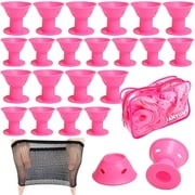 40 Pcs Pink Magic Hair Rollers,Include 20pcs Large Silicone Curlers and 20pcs Small Silicone Curlers Dark Pink
