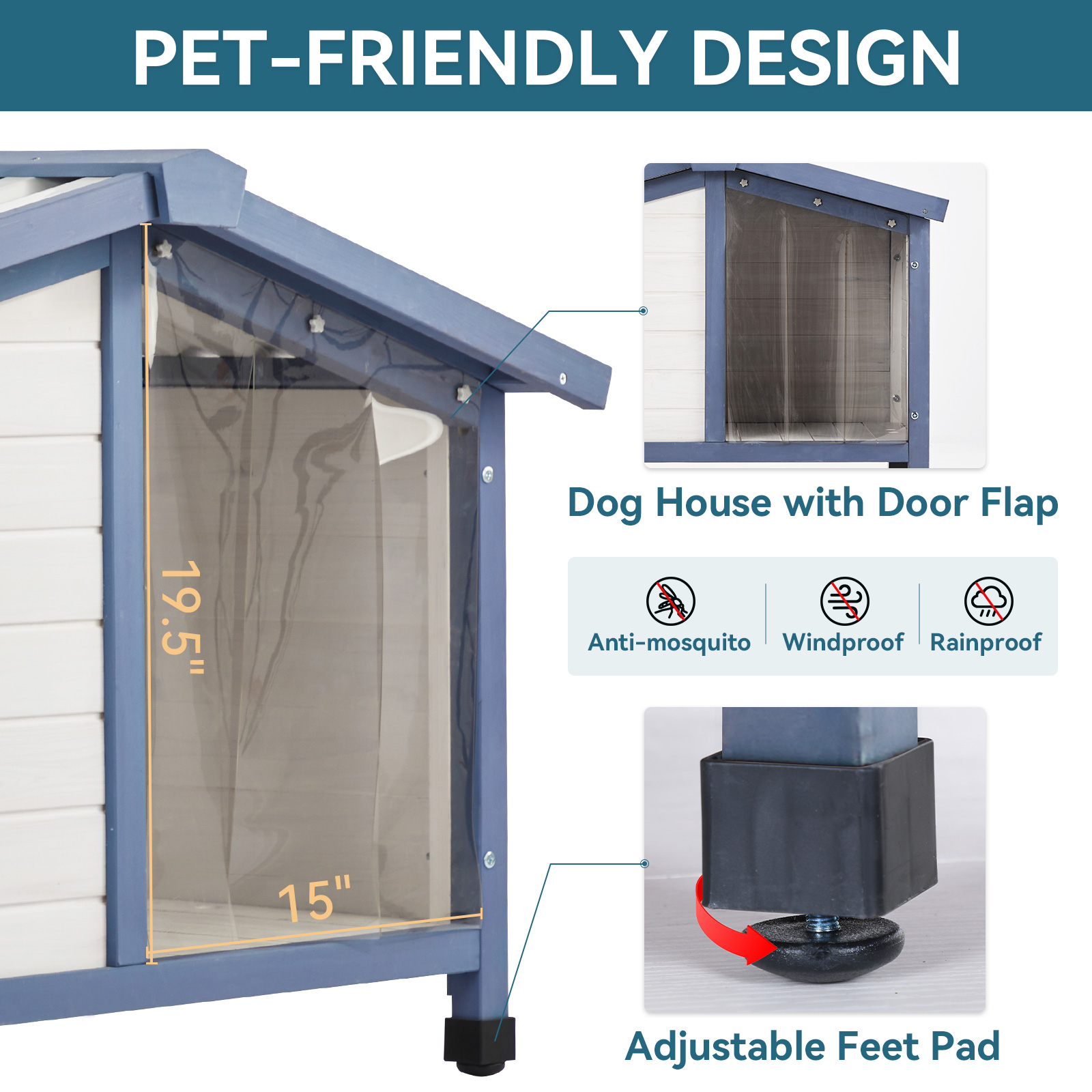 Petsfit Outdoor Dog House, Openable Asphalt Roof Dog House for Medium Dogs, Waterproof PVC Roof, White