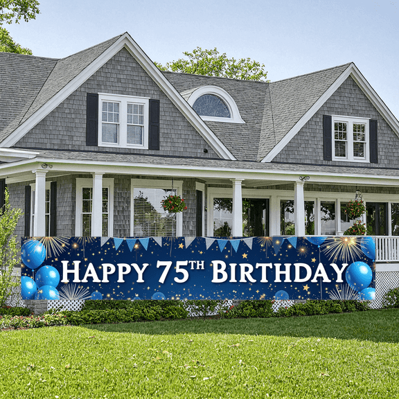 Colorful Theme Birthday Party Happy 75th Birthday Celebration Decoration Banner for Indoor Decoration Adult Party Family Gathering
