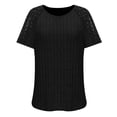 thumbnail image 5 of ChaoHeng Summer Tops for Women 2025 Vacation Cotton Plus Size Blouses for Women Women's Summer Solid Color Round Neck Lace Patchwork Short Sleeved Striped Top T-shirt, 5 of 6