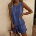 thumbnail image 5 of Trikvn Summer Linen Sets for Women Casual Sleeveless Lace Trim Tank Tops and Drawstring Ruffle Shorts Outfits Boho Beach Vacation Fashion Lounge Set, 5 of 9