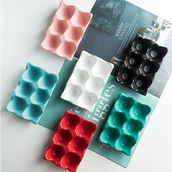 RUNROTOO Egg Organizer For Fridge Ceramic 1Pcs 5.7x3.7x1.3in Grids Modern Design Kitchen Storage