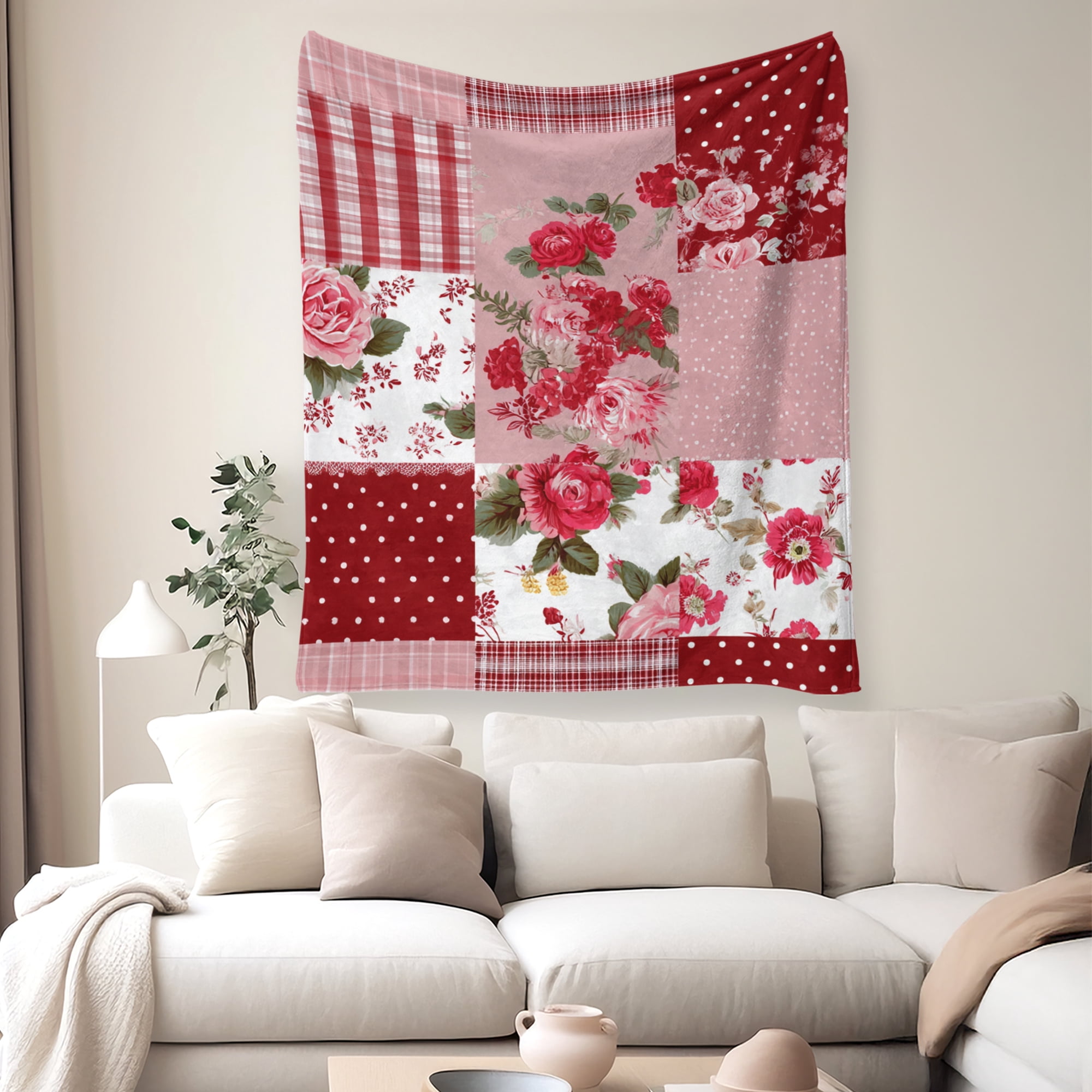 Flannel Fleece Throw Blanket, Soft Large Throw Blanket, Lightweight Cozy Plush Throw Blanket Fit Sofa Bed, 40"x50", Patchwork Floral Pattern