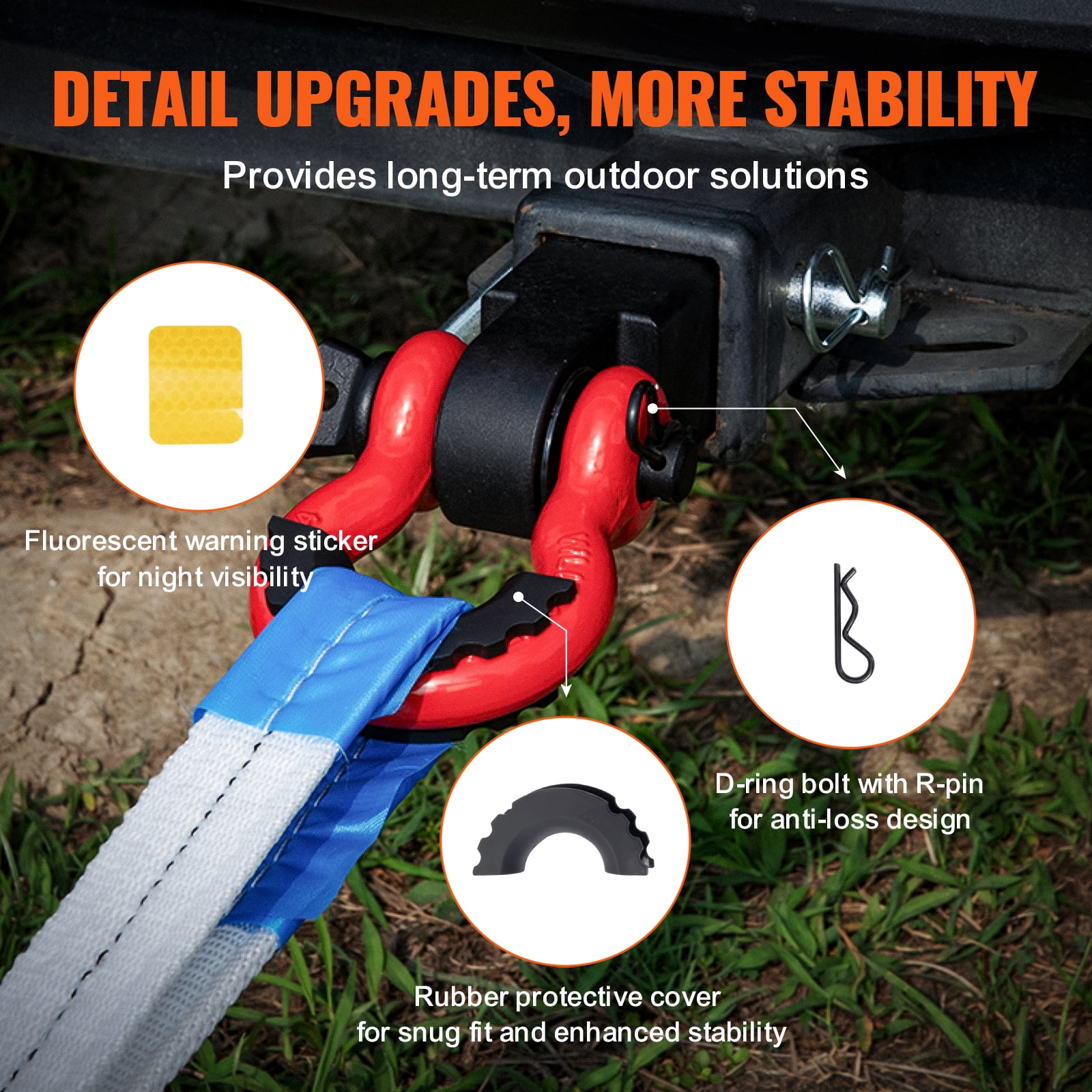 KFFKFF Hitch Receiver Shackle, Compatible with 2" Receivers, Withstands up to 52900 lbs, Includes D Ring Shackle and Trailer Hitch Lock Pin, Robust Towing Gear for Trucks, Jeeps