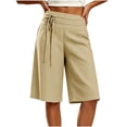 thumbnail image 4 of Inverlee Women's Bermuda Shorts High Waist Drawstring Loose Fit Summer Casual Shorts Beige M, 4 of 9