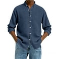 thumbnail image 2 of Men's Casual Long Sleeve Waffle Knit Button Down Solid Color Shirt for Spring Fall Comfort Wear,Navy,3XL, 2 of 5
