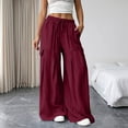 thumbnail image 2 of Hurxie Baggy Pants for Women Boho Casual Palazzo Pants Wide Leg Long Lounge Trousers with Pockets Wine,M, 2 of 7