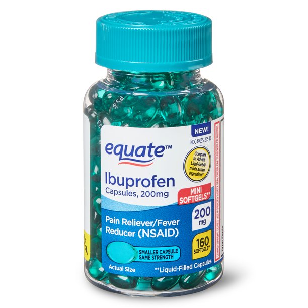 Equate Ibuprofen Mini Softgels, Pain Reliever and Fever Reducer, 200 mg