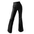 thumbnail image 3 of WTXUE Leather Pants for Women, Pantalones De Mujer Womens Faux Leather Flare Pants High Waisted Tie Front PU Leather Bell Bottom Pants Stretchy Wide Leg Leggings, Full-Length, Black, 3 of 8