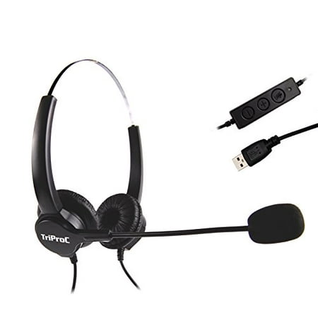 TRIPROC Binaural USB VoIP Headset for Computer Internet Calls, Skype, Webinar, Softphone, Call Center with Noise Cancelling