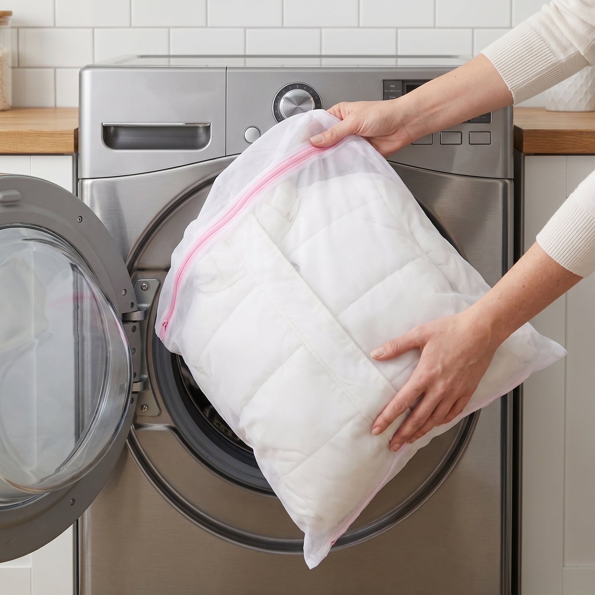 Unique Bargains 3Pcs Durable Mesh Zipper Closure Laundry Bag White-Pink 19.7" x 23.6"