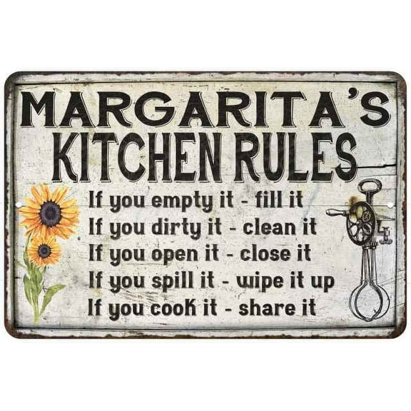 Margarita's Kitchen Rules Chic Sign Vintage Decor 8 x 12 High Gloss Metal 208120032309