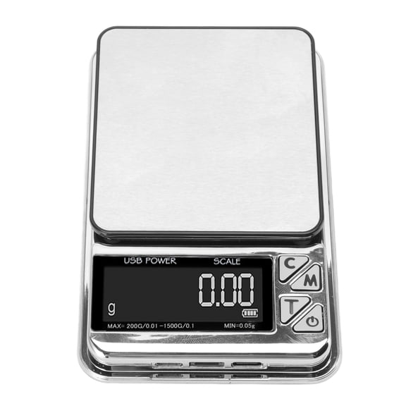 Rechargeable Digital Kitchen Scale for Food 1500g / 0.1g High Accuracy Stainless Steel Coffee Scale Pocket Size 5.0 x 2.8 inches LCD White Backlight Display