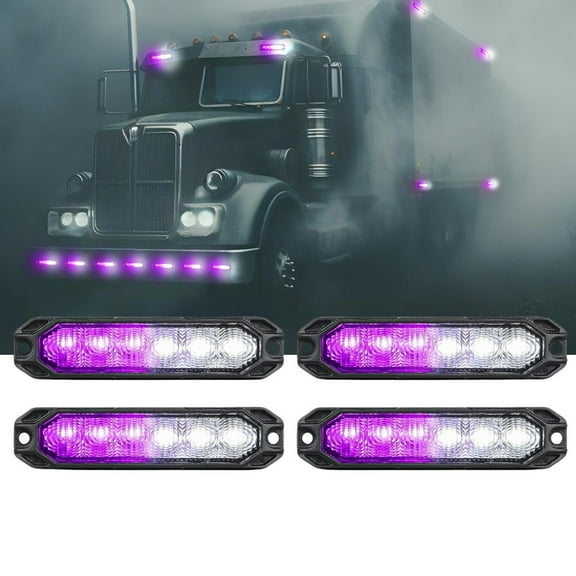 Nilight 6LED Emergency Strobe Lights 4PCS Ultra Slim Surface Mount Hazard Caution Light bar 12-24V Sync Feature Warning Flashing Light kit for Truck Car Vehicle ATV SUV UTV Purple and White